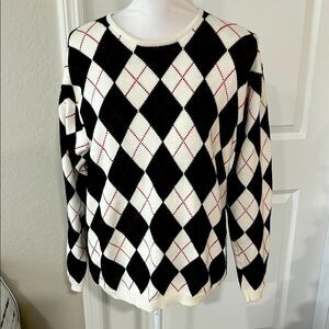 Pringle VTG Argyle Pattern Black andWhite Scottish Sweater Cotton Hong Kong Sz M